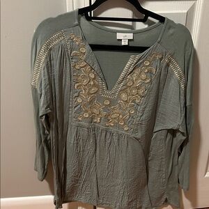 J. Jill Sage Green Embroidered Blouse